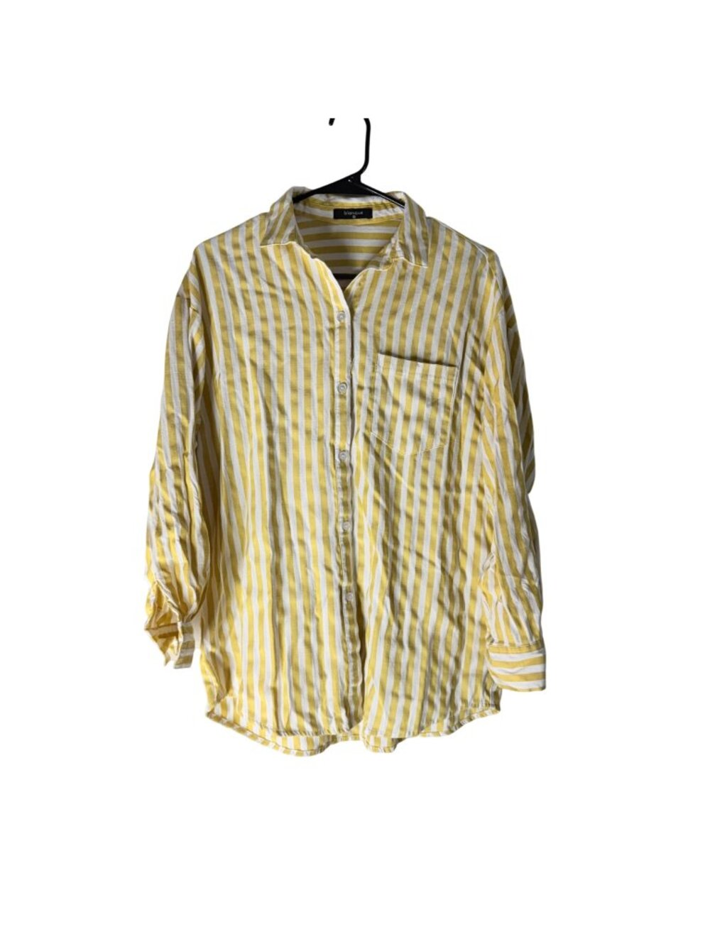 Blanque Mustard White Striped Lagenlook Art Relaxed Button Shirt Womens XSmall